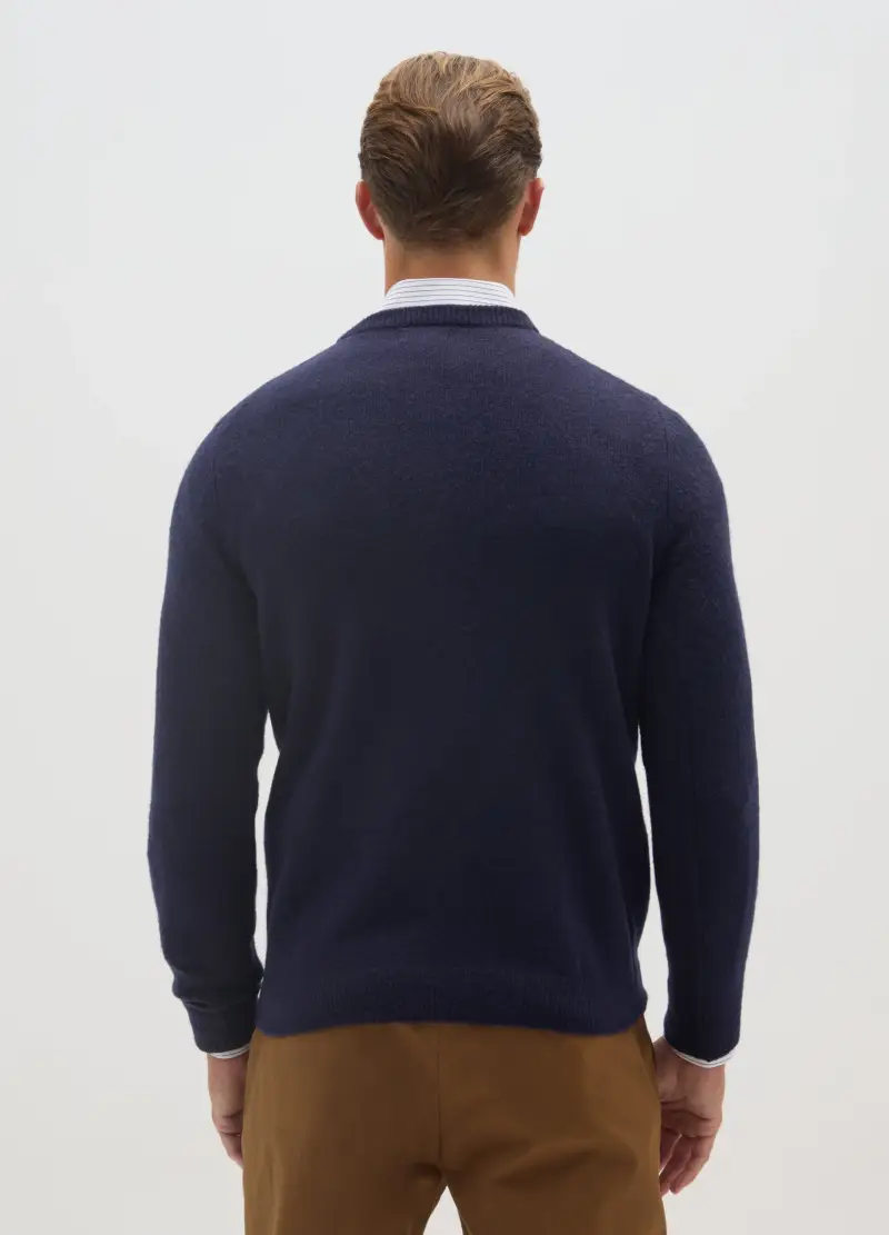 Maglione Girocollo Regular Fit Blu In Misto Lana, Uomo, Blu miniatura 3