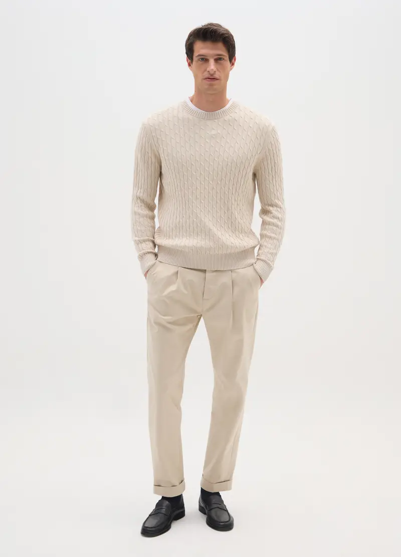 Maglione In Puro Cotone Beige Regular Fit, Uomo, Beige miniatura 2