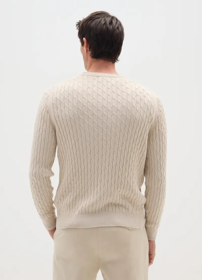 Maglione In Puro Cotone Beige Regular Fit, Uomo, Beige miniatura 3