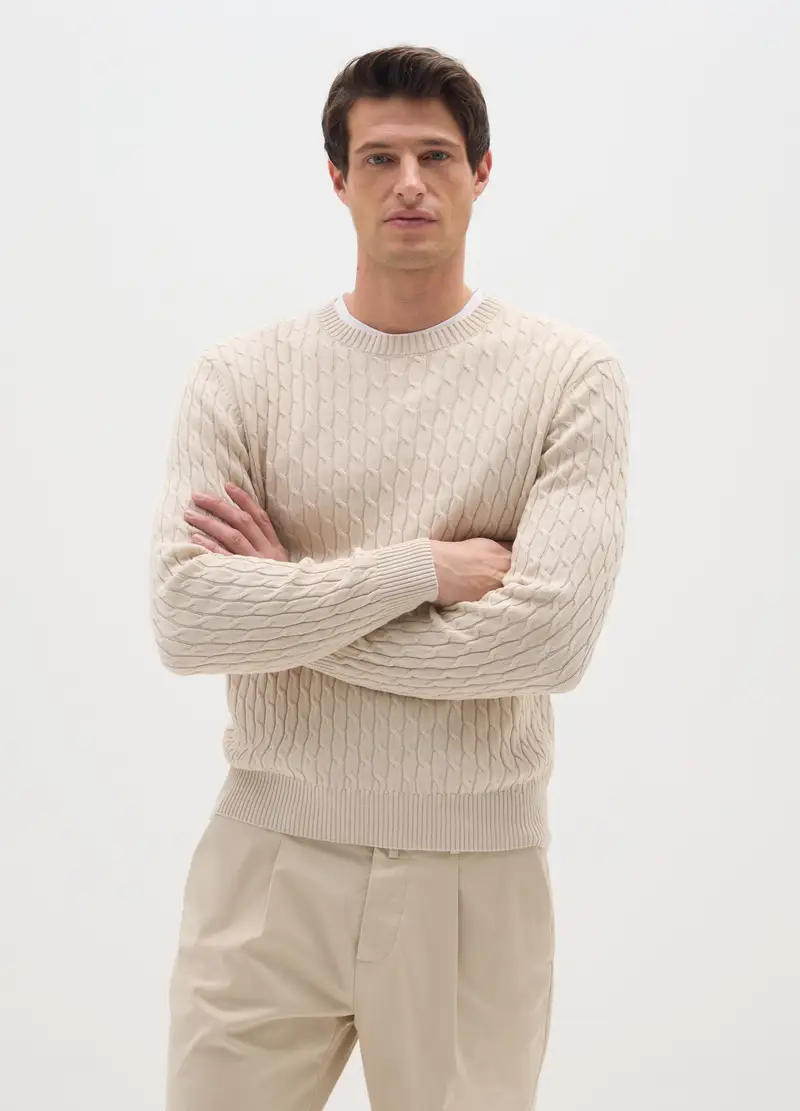 Maglione In Puro Cotone Beige Regular Fit, Uomo, Beige