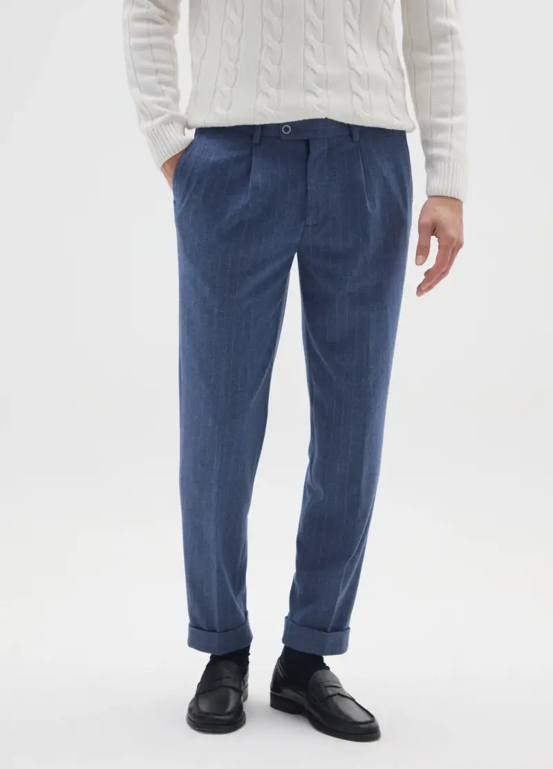 Pantaloni Blu A Righe Vestibilità Slim, Uomo, Blu miniatura 2