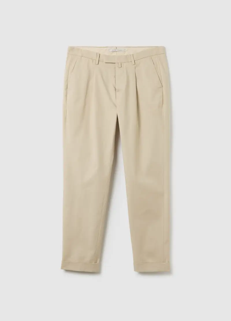 Pantaloni Chino Beige In Misto Cotone Elasticizzato Regular Fit, Uomo, Beige