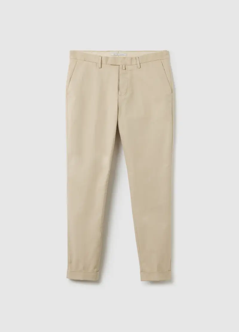 Pantaloni Chino Beige In Misto Cotone Elasticizzato Slim Fit, Uomo, Beige