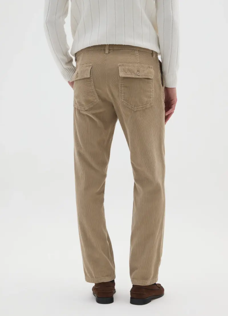Pantaloni Chino Beige In Puro Cotone Regular Fit A Coste Strette, Uomo, Beige miniatura 3