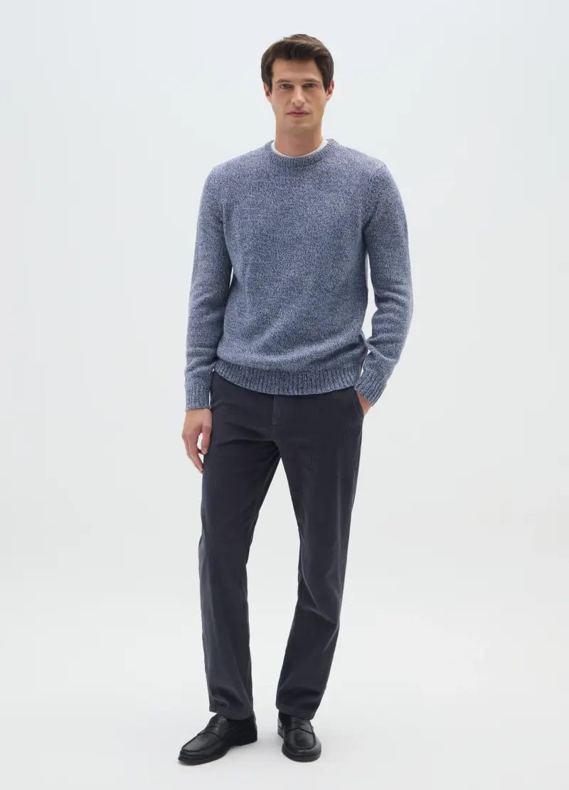 Pantaloni Chino Blu In Puro Cotone Regular Fit A Coste Strette, Uomo, Blu