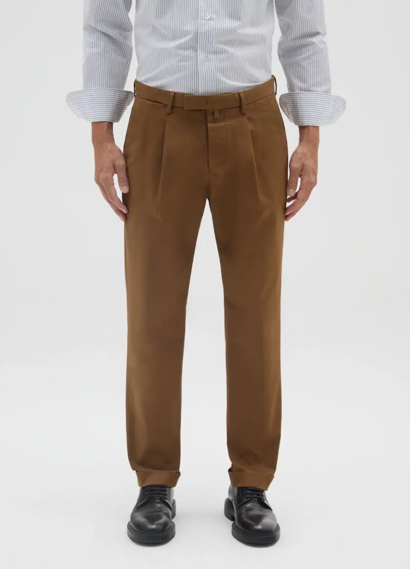 Pantaloni Chino Marroni In Misto Cotone Elasticizzato Regular Fit, Uomo, Marrone miniatura 2