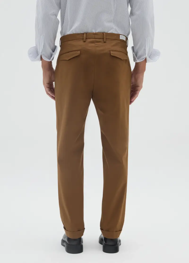 Pantaloni Chino Marroni In Misto Cotone Elasticizzato Regular Fit, Uomo, Marrone miniatura 3