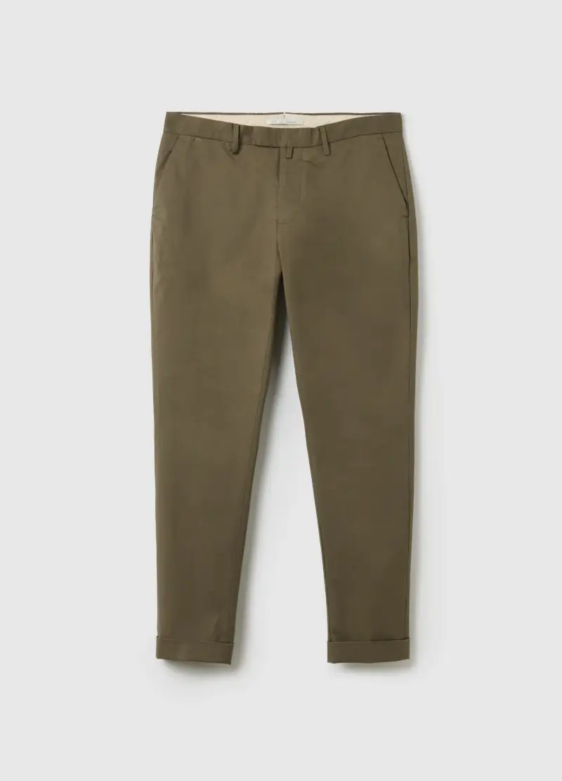 Pantaloni Chino Verdi In Misto Cotone Elasticizzato Slim Fit, Uomo, Verde