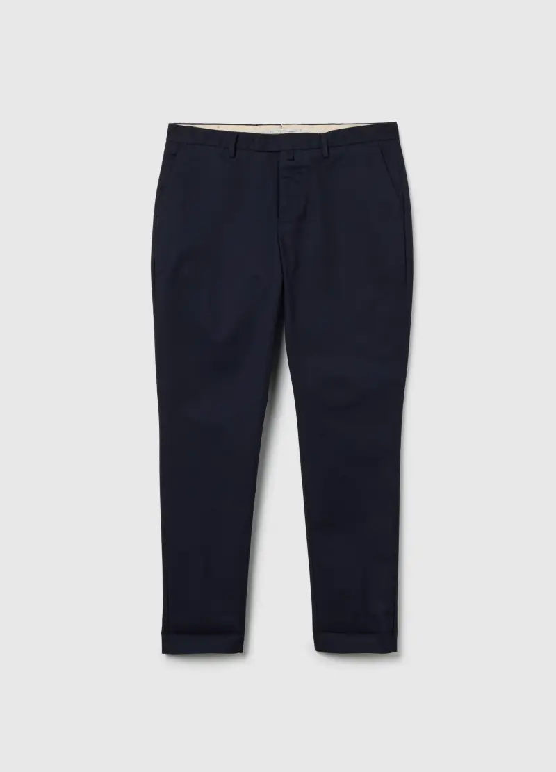 Pantaloni In Cotone Elasticizzato Blu Slim Fit, Uomo, Blu
