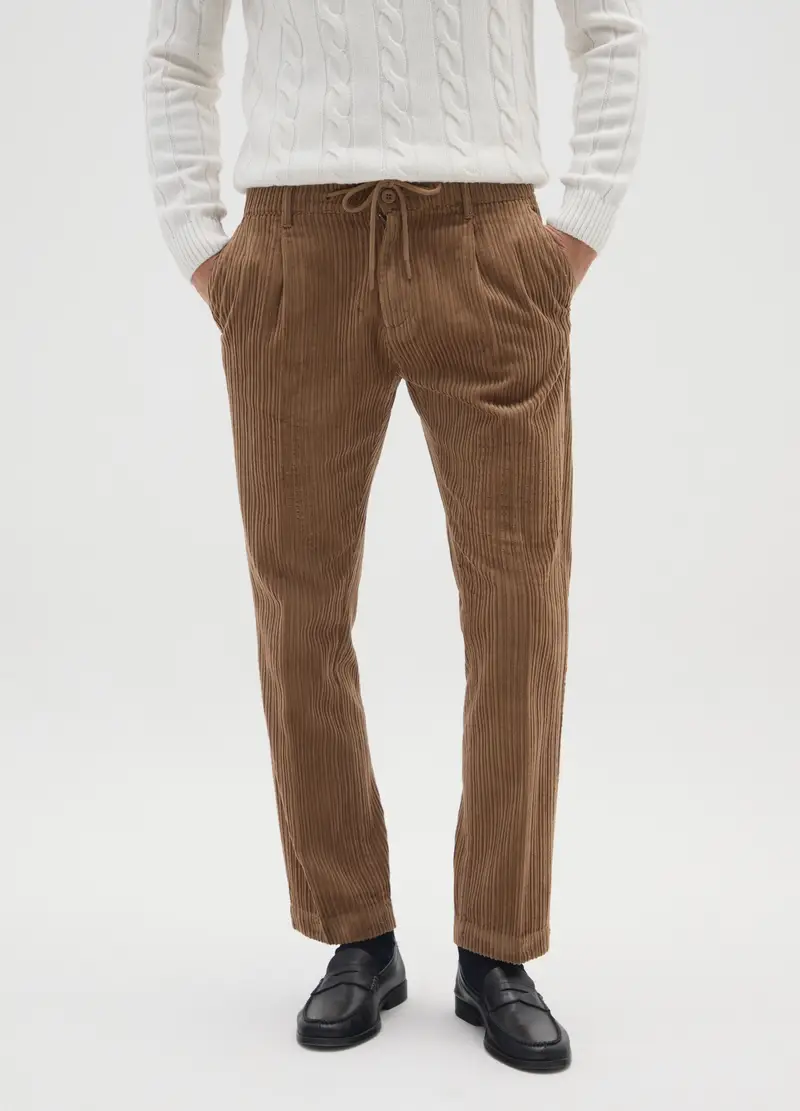 Pantaloni In Puro Cotone Marrone Regular Fit, Uomo, Marrone miniatura 2