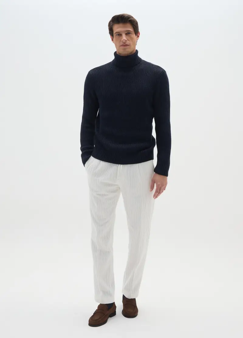 Pullover Blu A Collo Alto Regular Fit Con Motivo Jacquard, Uomo, Blu miniatura 2