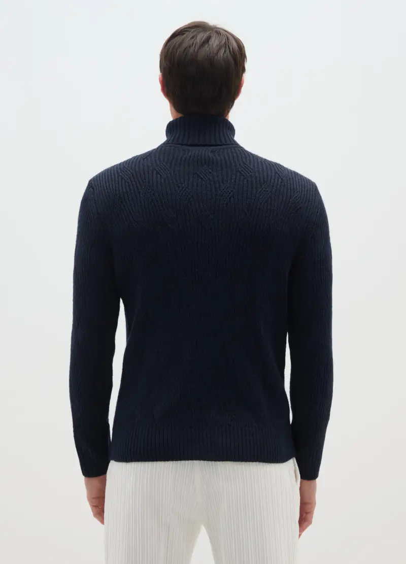 Pullover Blu A Collo Alto Regular Fit Con Motivo Jacquard, Uomo, Blu miniatura 3