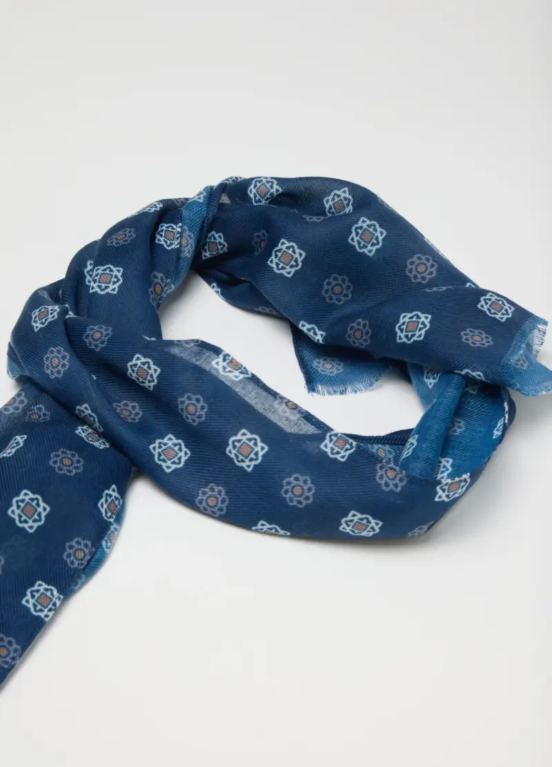 Sciarpa Blu Con Motivi Geometrici, Uomo, Blu miniatura 2