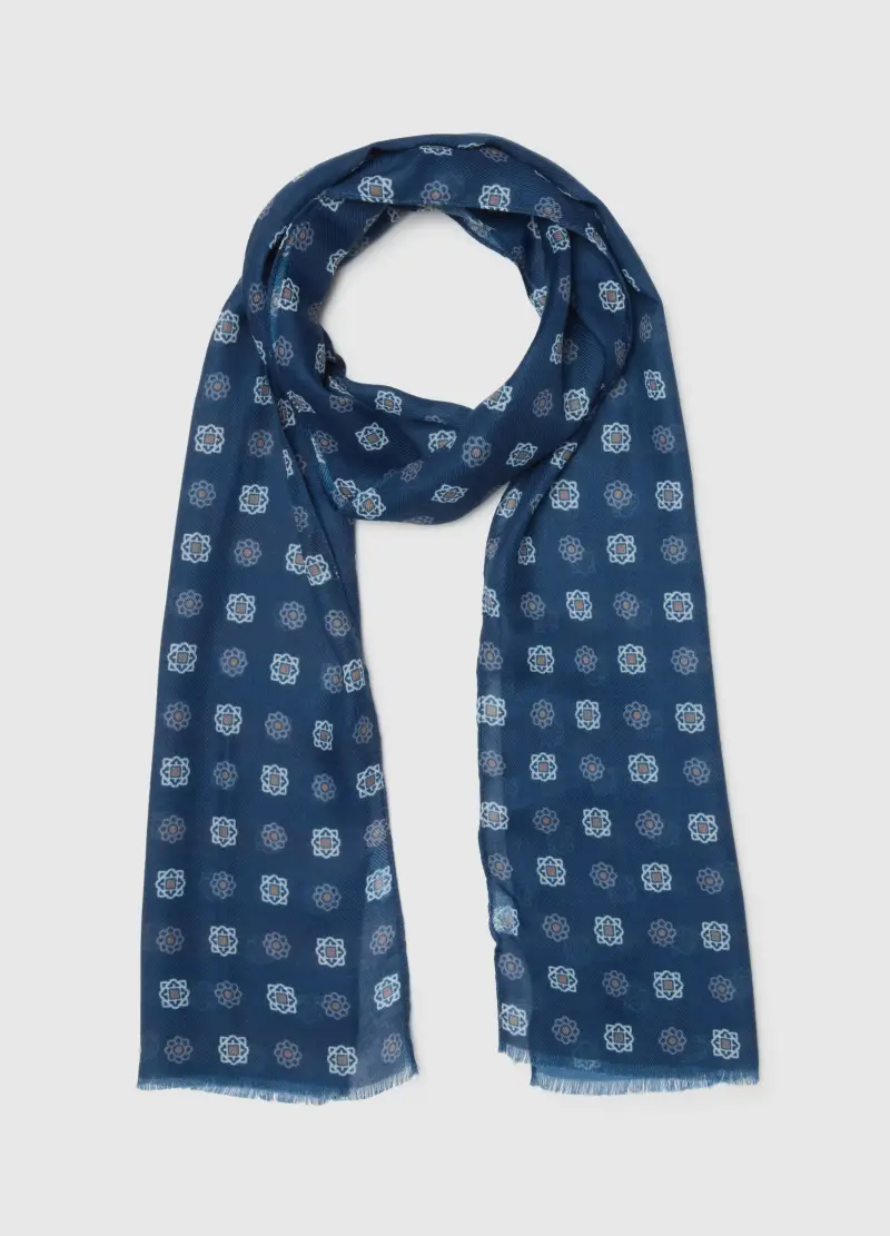 Sciarpa Blu Con Motivi Geometrici, Uomo, Blu