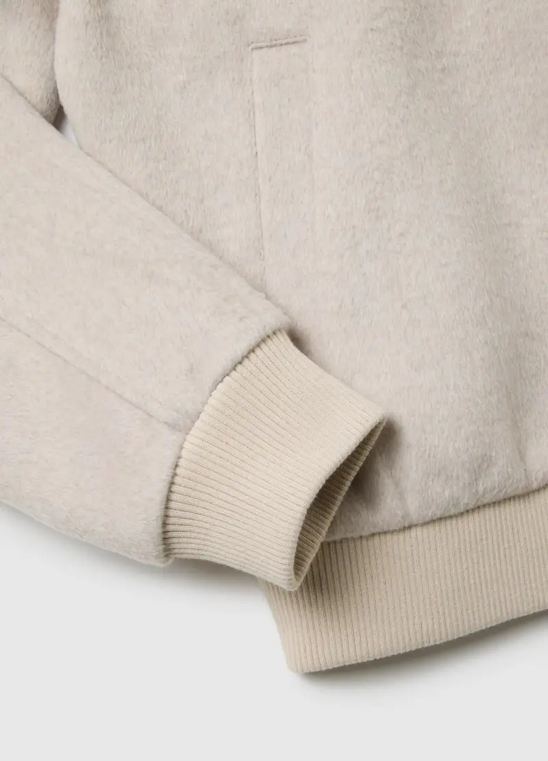 Bomber In Misto Lana Beige Regular Fit Con Zip, Uomo, Beige miniatura 2