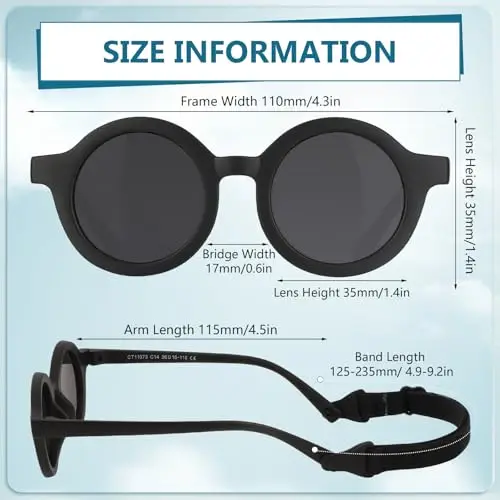 BTHRORO Occhiali da Sole Polarizzati per Bèbe, Silicone Rotondi Occhiali da Sole Con Regolabili Cinghia UV400 100% miniatura 2