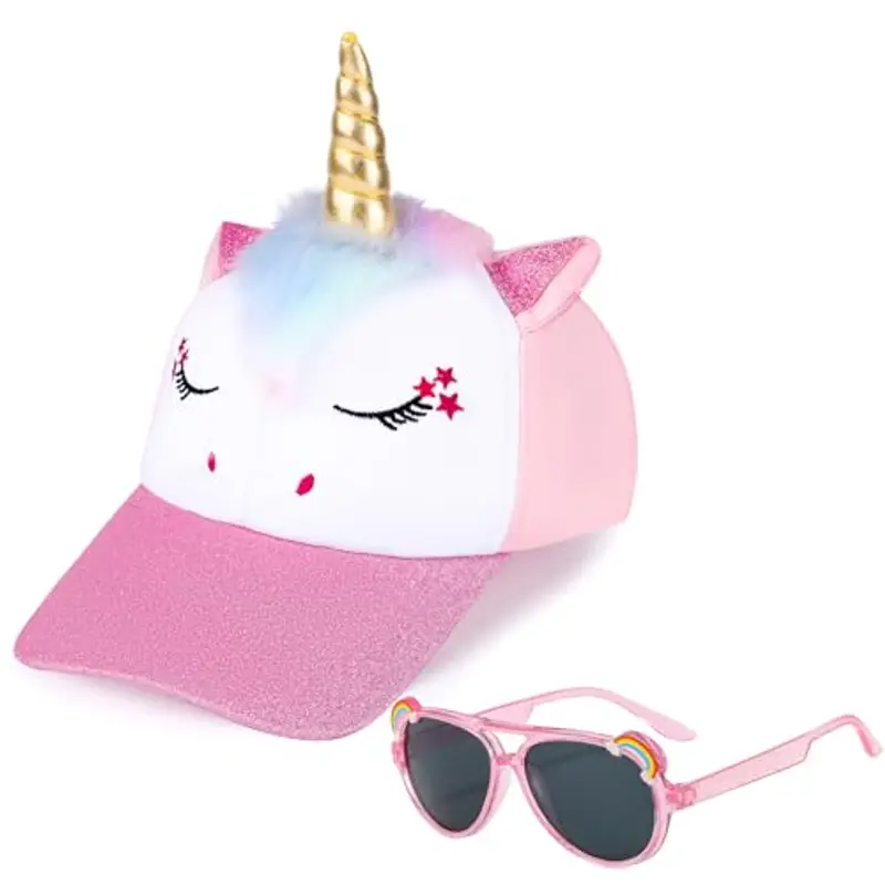 BTHRORO Unicorno Cappellini da Baseball per Bambine, Occhiali da Sole Polarizzati Regolabile Cappello Baseball Protezione UV Berretto per Ragazza Estivo Regalo