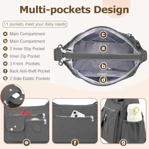 BTNEEU Borsa Tracolla Donna Nylon Borse Donna Tracolla Impermeabile Grande Borsa Multitasche Crossbody Bag Messaggero miniatura 3