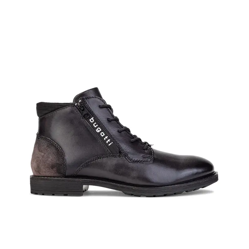 Anfibi neri in pelle con zip, logo e lacci