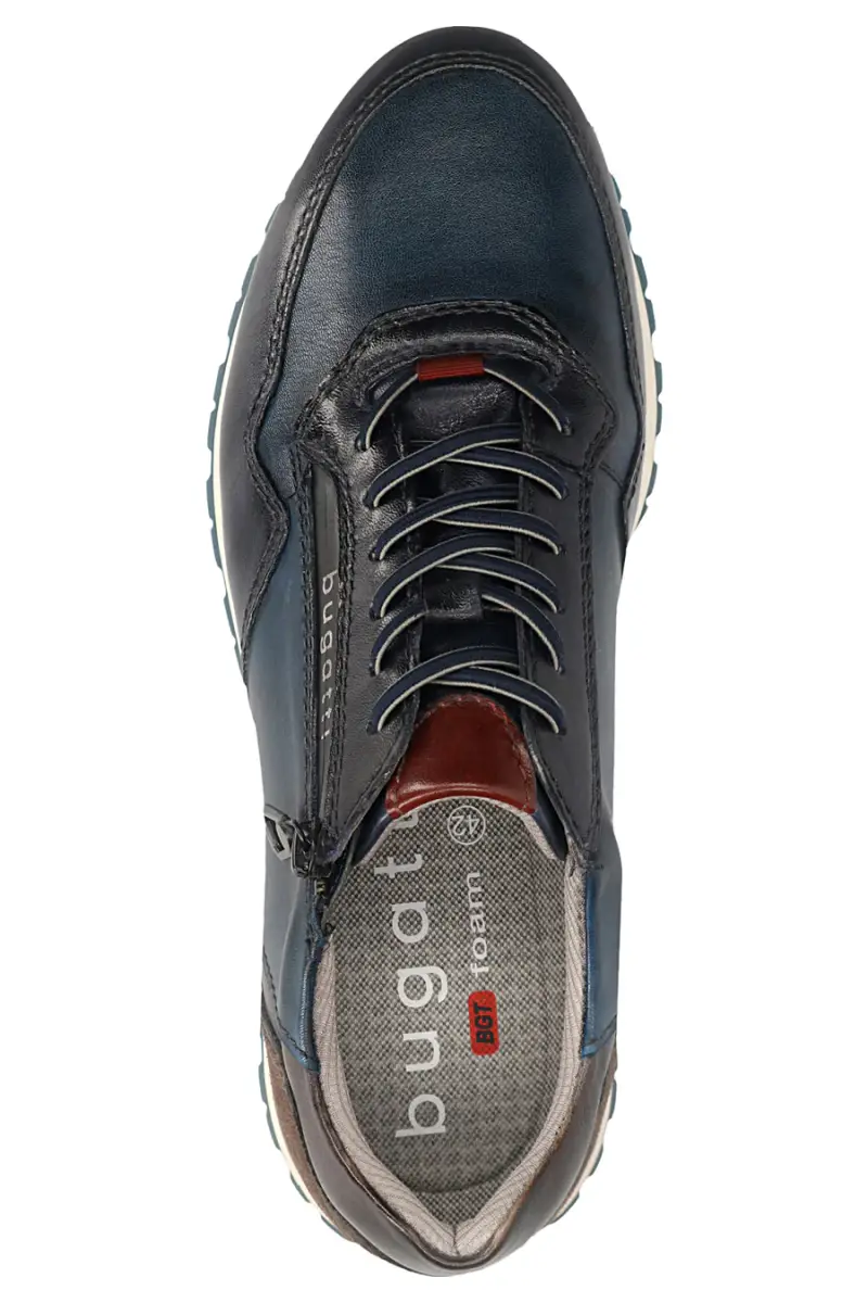 Sneakers blu e marroni in pelle con zip laterale Bugatti 331AG8094141 [BLUE] miniatura 5