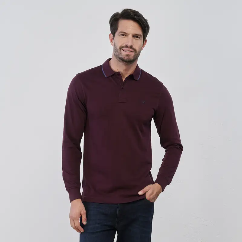 Maglia bordeaux in cotone da uomo con colletto e logo