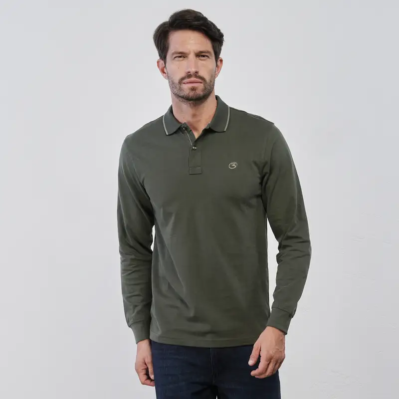Maglia verde in cotone da uomo con colletto e logo