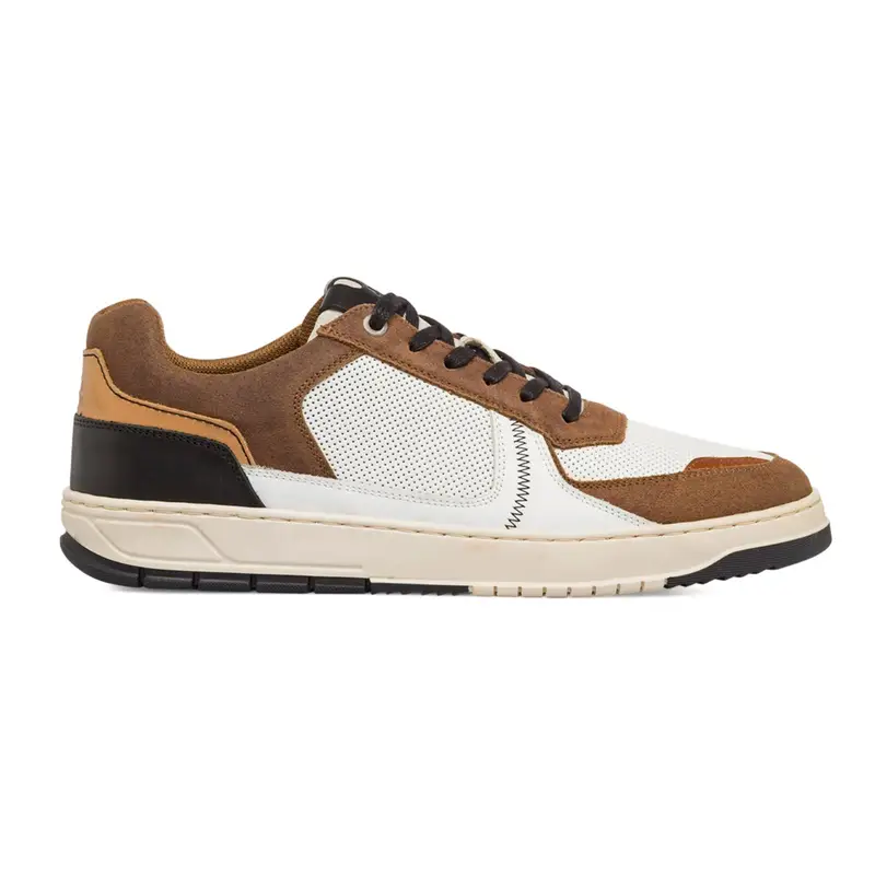 Sneakers bianche e marroni in pelle da uomo