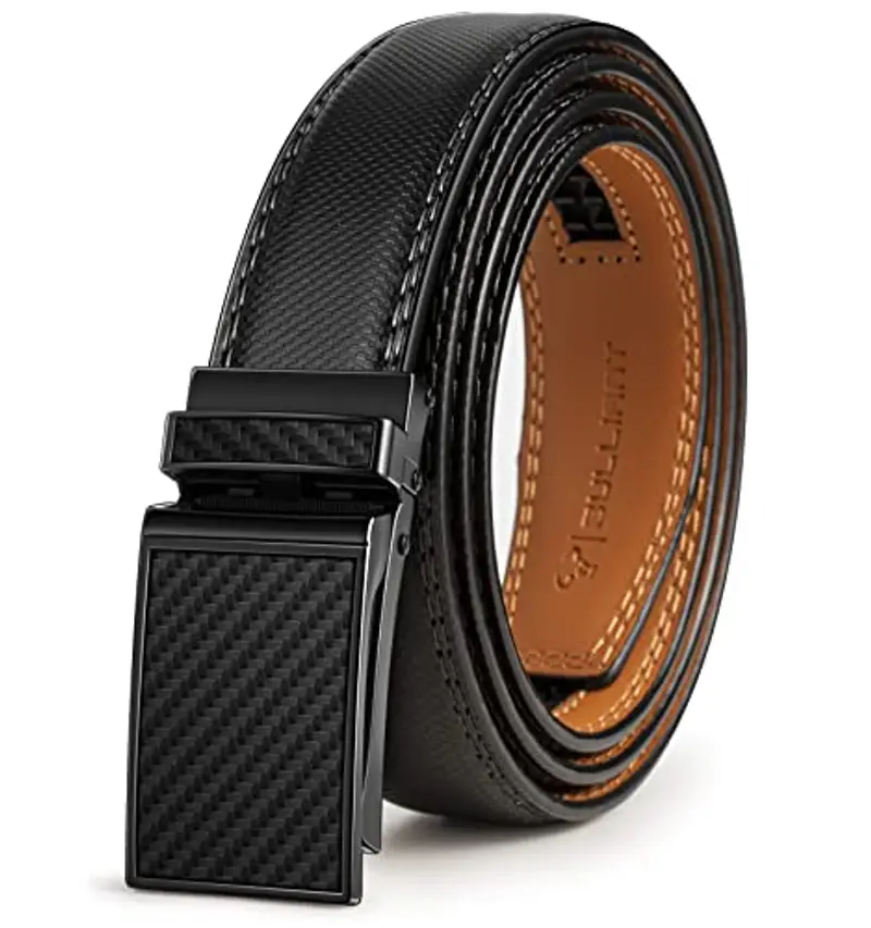 BULLIANT Cintura Uomo, Cintura Pelle Uomo Cricchetto Automatica Fibbia 35mm,Trim Regolabile per Adattars,Nero216,125cm/36-42vita regolabile