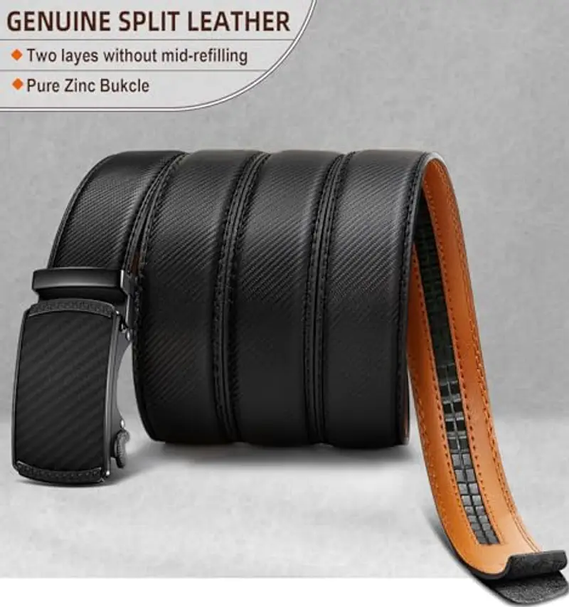 BULLIANT Cintura Uomo, Cintura Pelle Uomo Cricchetto Automatica Fibbia 35mm, Trim Regolabile per Adattars, Nero231, 110cm/30-36vita regolabile miniatura 3