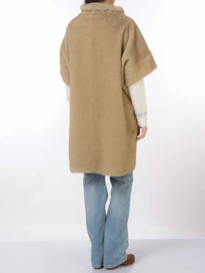 ecopelliccia da donna Bully a maniche corte con collo a cratere BEIGE miniatura 2