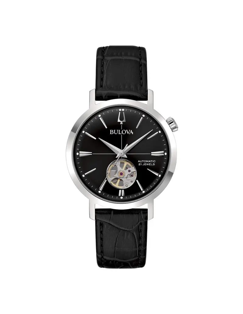 Orologio BULOVA Aerojet Automatic 38 mm 96A317 cinturino in pelle nero quadrante nero