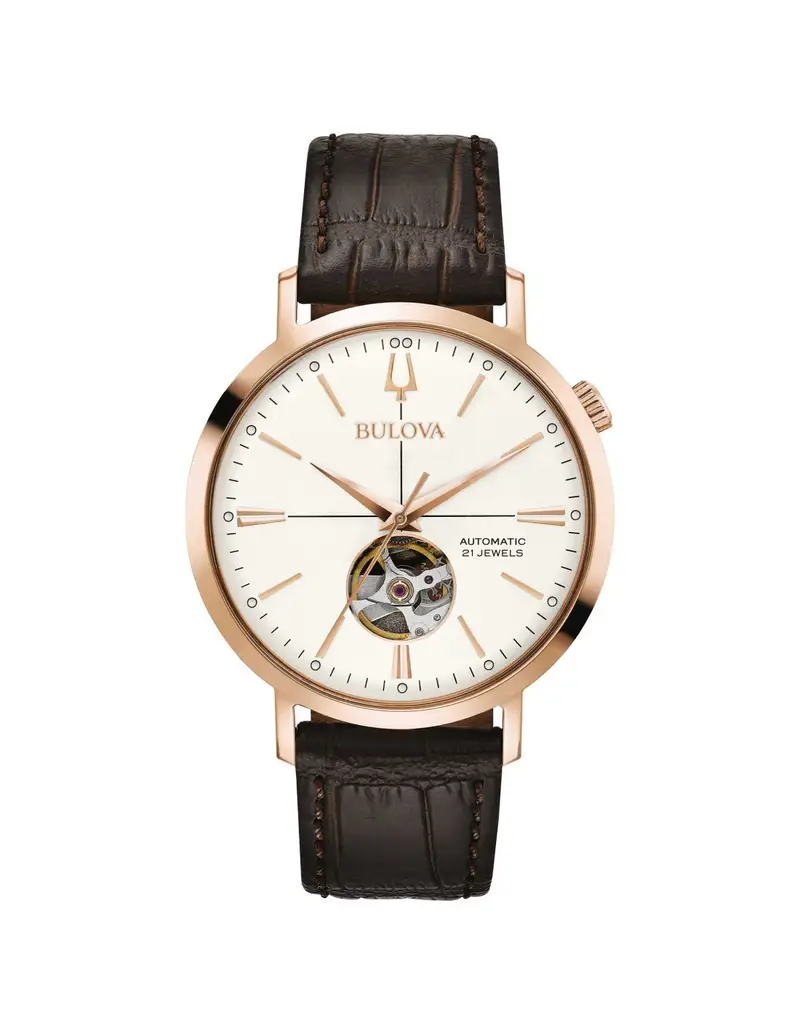 Orologio BULOVA Aerojet Automatic 97A136 cinturino in pelle marrone quadrante bianco