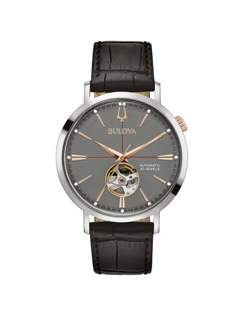 Orologio BULOVA Aerojet Automatic 98A187 cinturino in pelle nera quadrante antracite