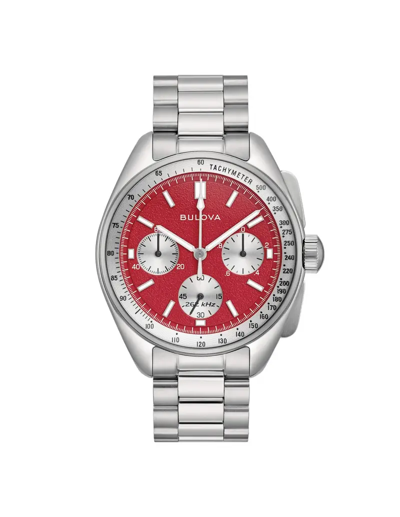 Orologio BULOVA Lunar Pilot 43.5 mm 96A316 cinturino in acciaio quadrante rosso