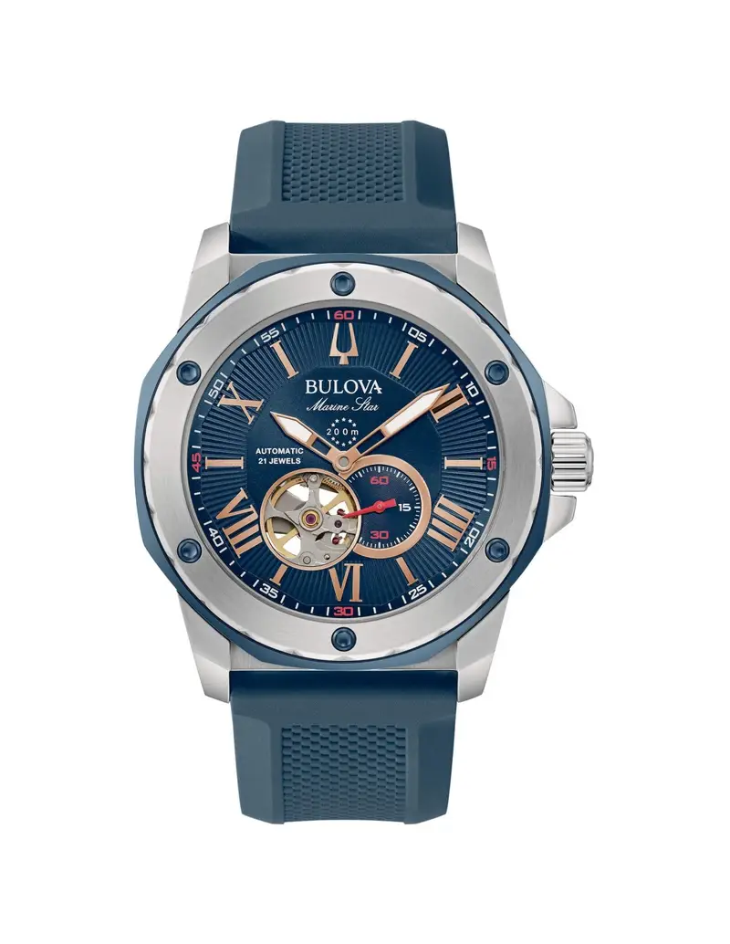 Orologio BULOVA Marine Star Automatic 98A282 cinturino in silicone blu quadrante Blue