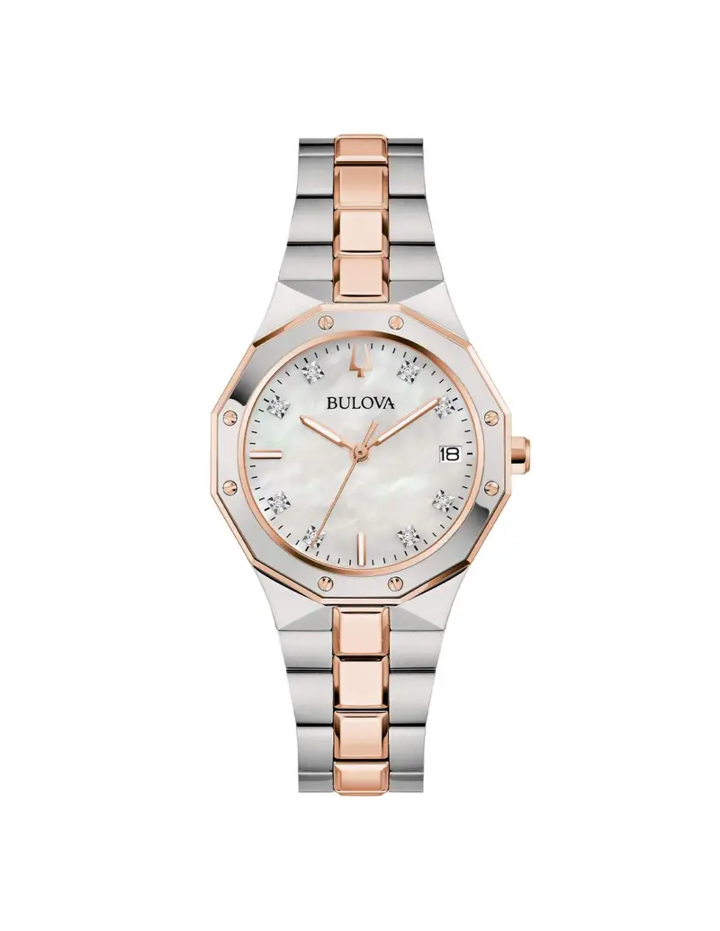 Orologio BULOVA Octagon Lady Diamonds 98P235 cinturino in acciaio bicolore quadrante madreperla