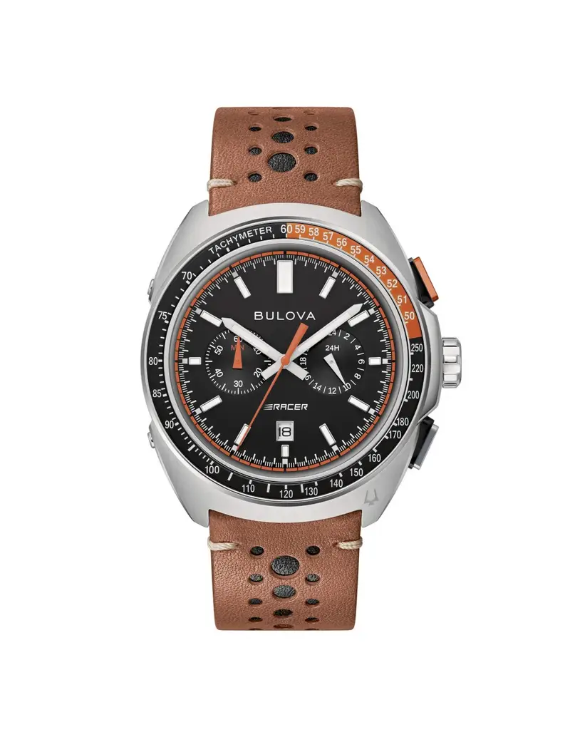 Orologio BULOVA Racer 98B427 cinturino in pelle marrone quadrante nero
