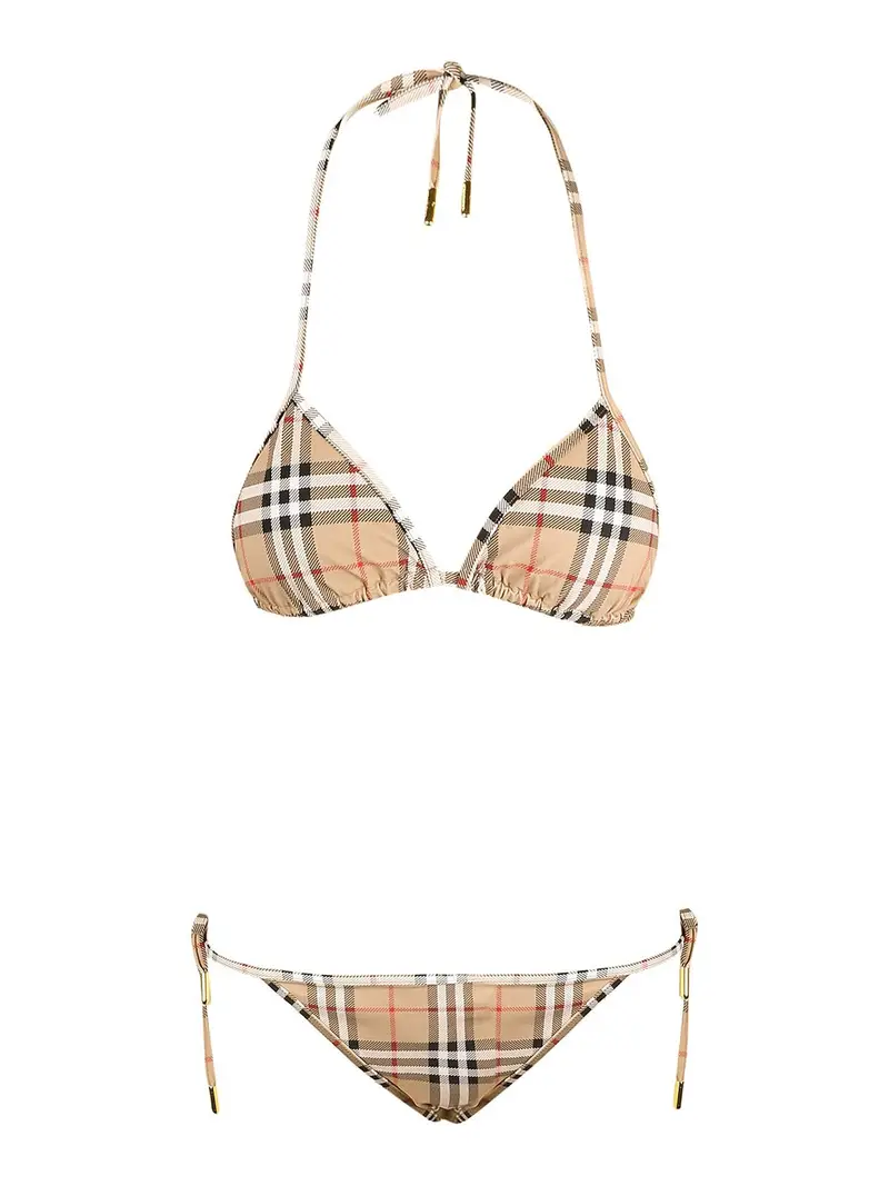 Bikini con motivo Vintage check Beige