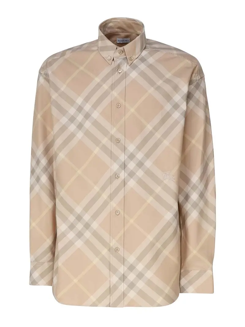 Camicia a quadri in cotone Beige