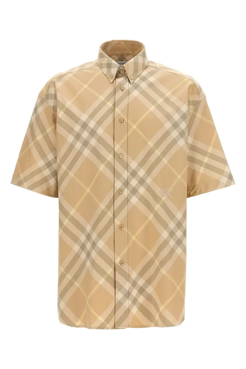 Camicia Check Ricamo Logo Beige