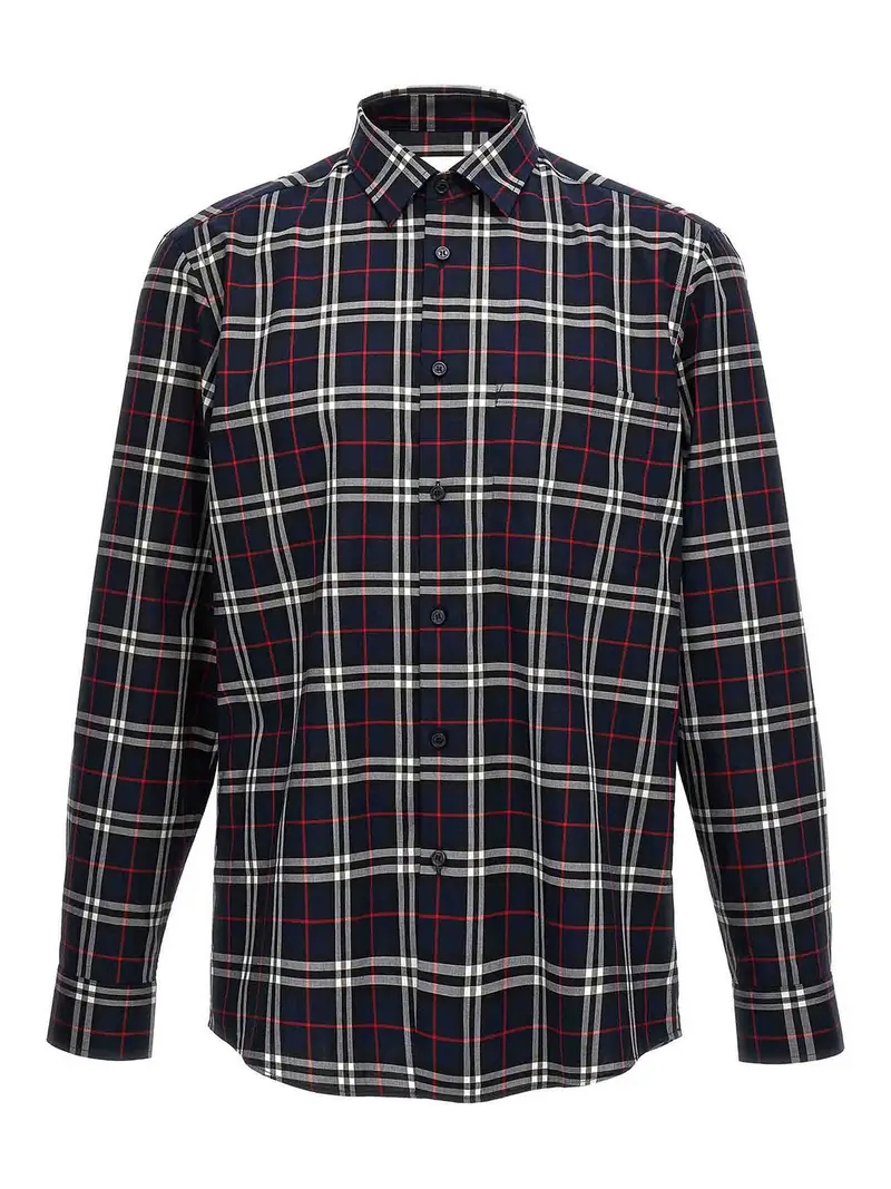 Camicia con stampa check a maniche lunghe Blu