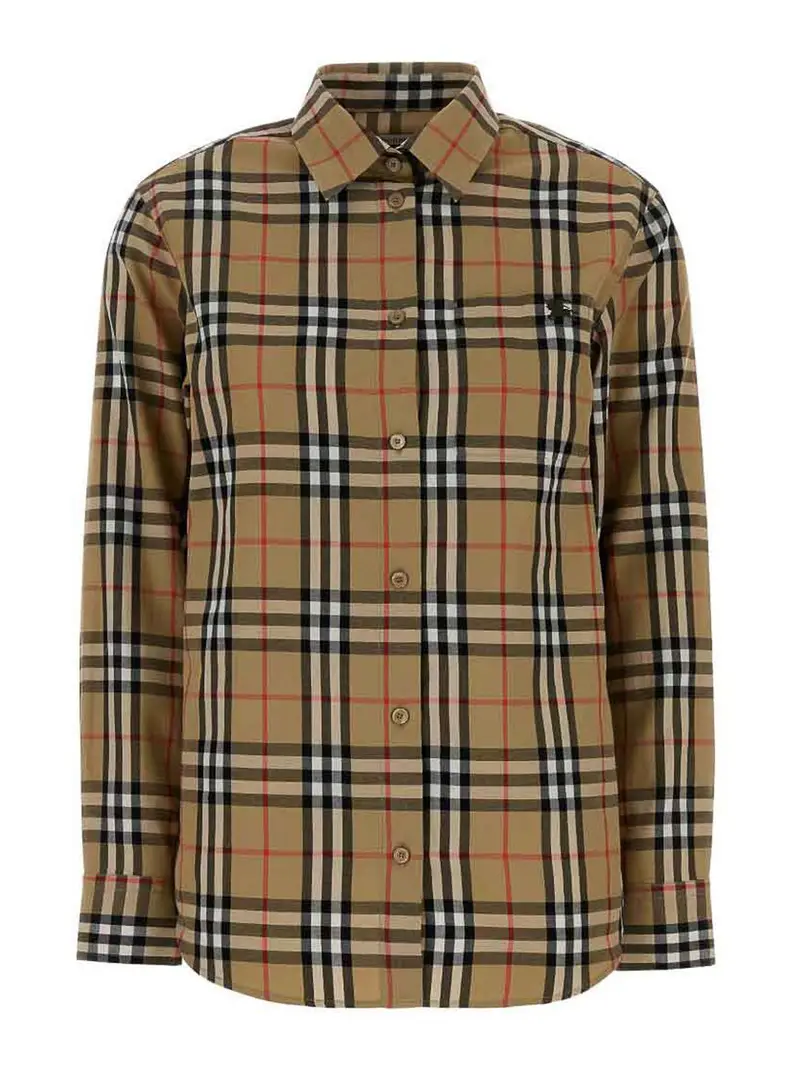 Camicia in cotone a quadri Beige