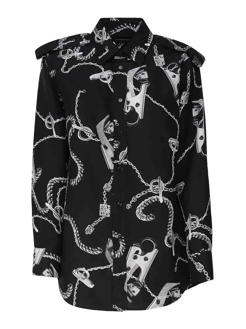 Camicia In Seta Con Fantasia Cavaliere Nero