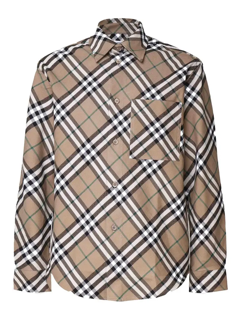 Camicia Vintage Check In Misto Lana Beige