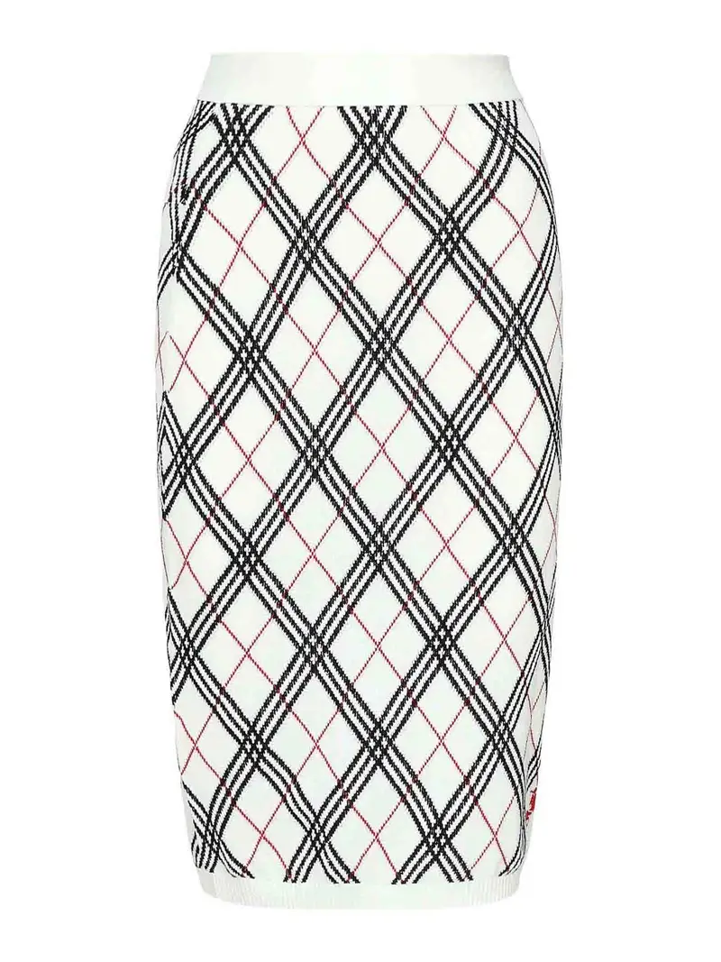 Gonna di controllo Argyle Midi Bianco