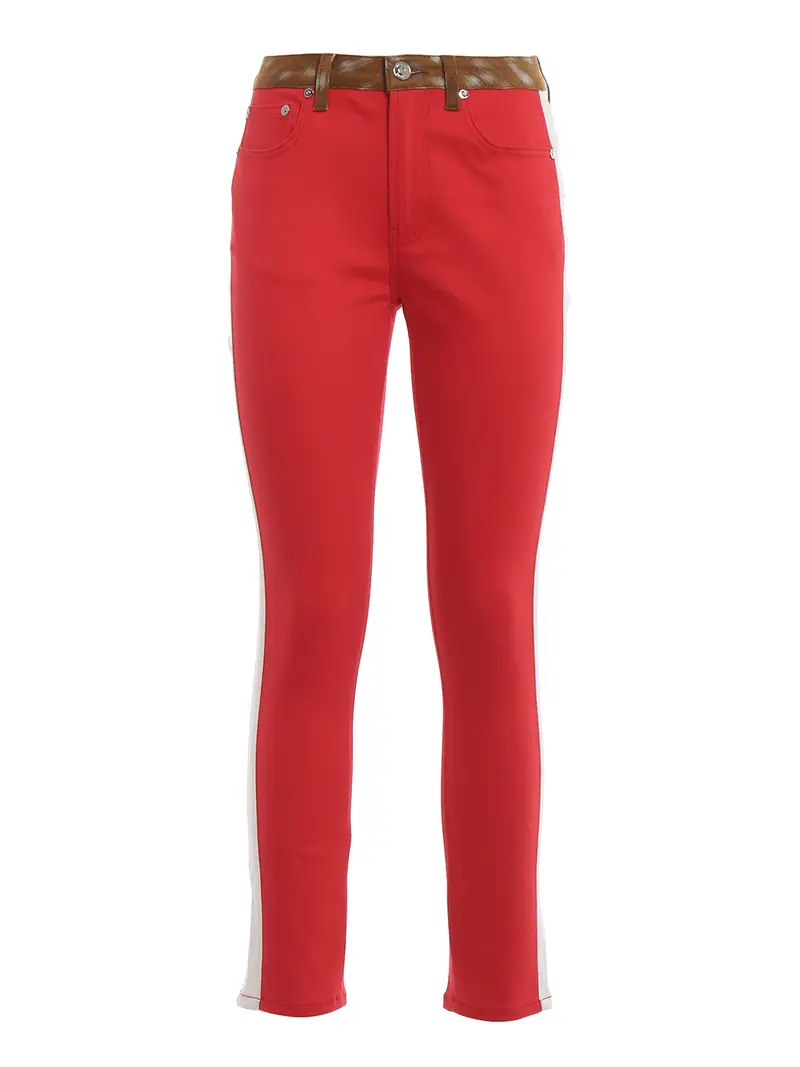 Pantaloni in denim bicolor e cintura stampata Rosso