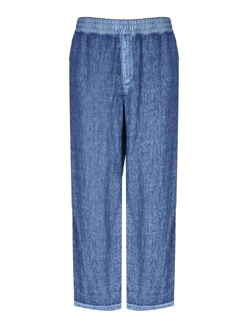 Pantaloni in Lino Effetto Denim Lavaggio chiaro