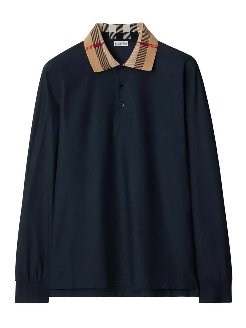 Polo in cotone con colletto a quadri Blu