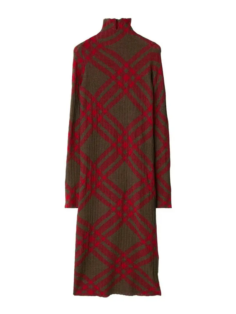 Vestito a trapezio in misto lana a quadri Rosso Scuro