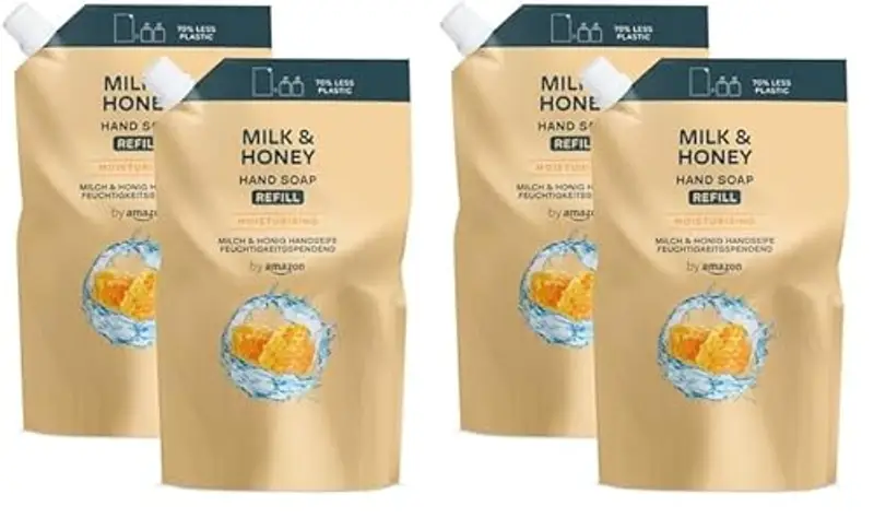 by Amazon, Ricarica di sapone per le mani al latte e miele, 2 x 1000 ml